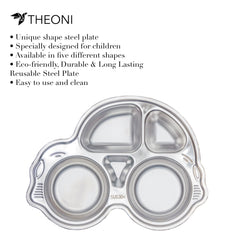 Theoni Stainless Steel Section Car Shape Kids Plate / Portion Plate / Dinner Dish - Car Shape. Personalize With Name