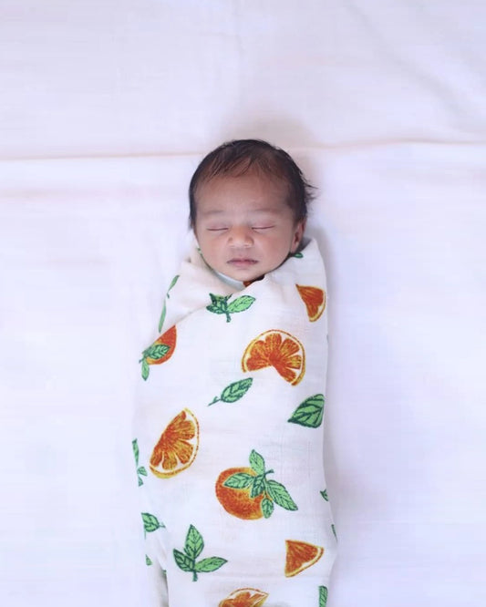 Theoni 100% organic cotton muslin swaddles(Set of 2)-Orange Blossoms