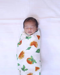 Theoni 100% organic cotton muslin swaddles(Set of 2)-Orange Blossoms