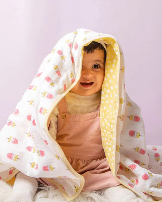 Theoni 100% Organic muslin reversible Snuggle/Receiving Blankets - Popsicle Fun Pink