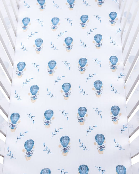 Theoni Cappadocia Dreams Blue Fitted Crib Sheet - 100% Organic Cotton Muslin Cot Sheet, Super Soft, Breathable, Smooth, Absorbent, Twill Fabric For Infants, Newborns, Babies & Toddlers