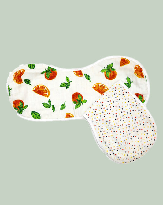 Theoni Organic Muslin 3 Layers Burpy Bib(Set of 2) - Orange Blossoms